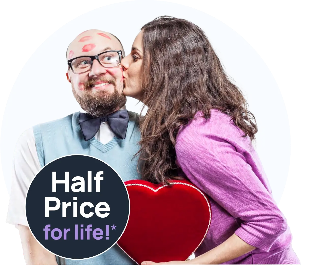 a woman kissing a man on his cheek